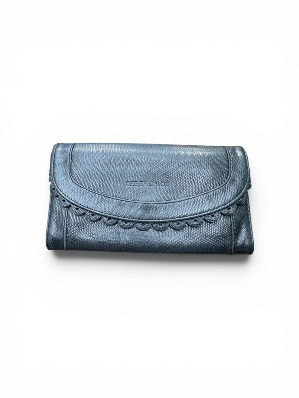 See by Chloé Black Scalloped Leather Continental Wallet